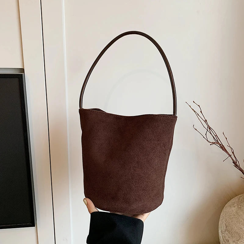Amblot Coffee Bucket suede slouch bag