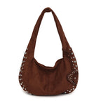 Amblot Coffee Chic suede shoulder bag with decorative strass