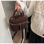 Amblot Coffee Classic suede handbag with structured handle