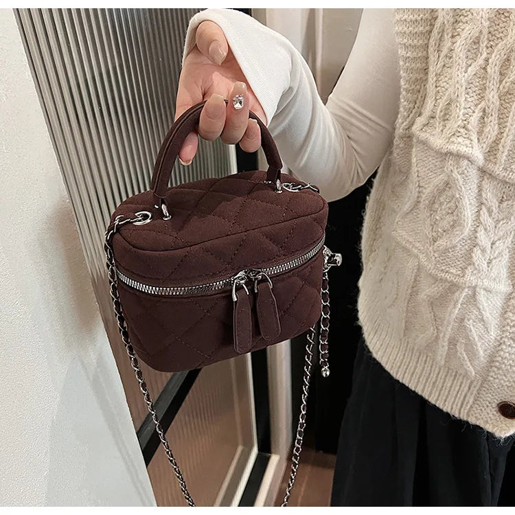 Amblot Coffee Classic suede handbag with structured handle