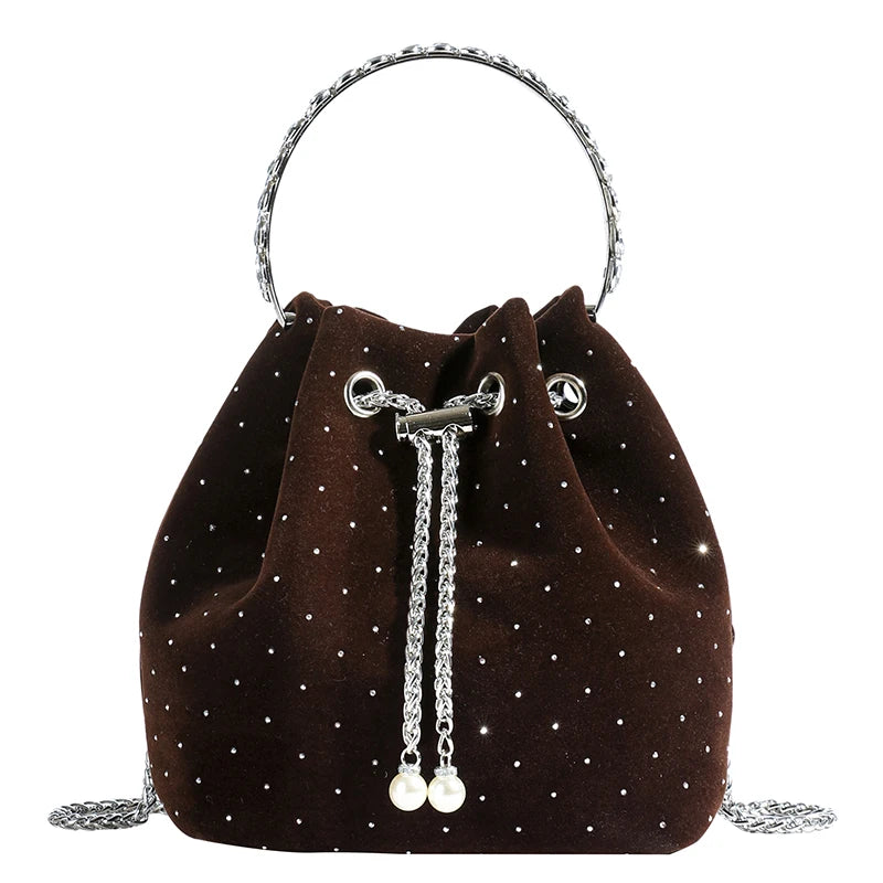 Amblot Coffee Corduroy handbag with chain strap