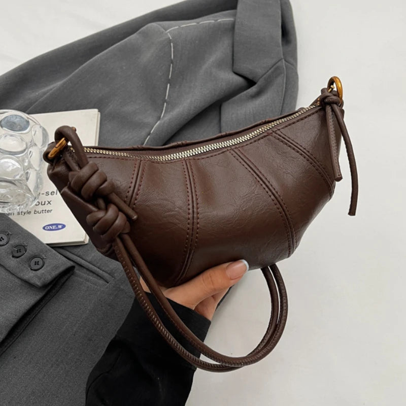 Amblot Coffee Crescent leather hobo bag