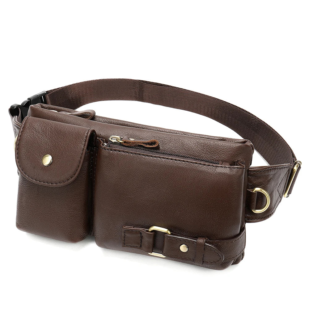 Amblot Coffee Dual-pocket leather fanny pack