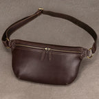 Amblot Coffee Elegant men leather bum bag