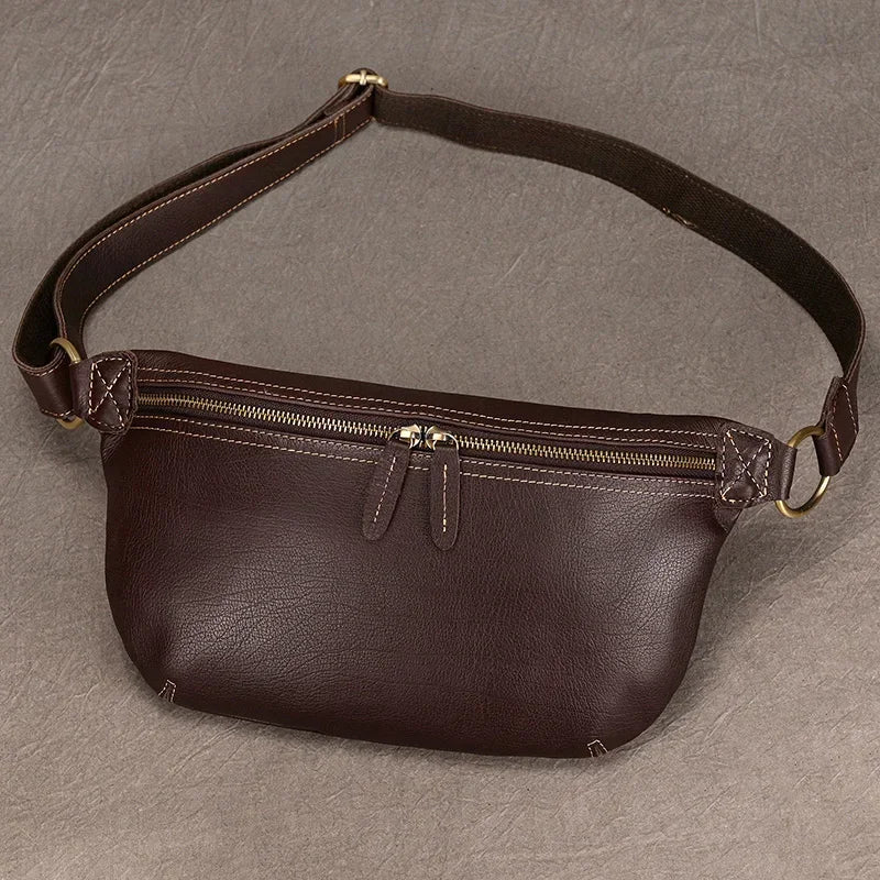 Amblot Coffee Elegant men leather bum bag
