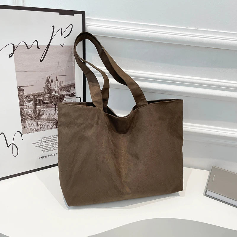 Amblot Coffee Elegant suede tote bag
