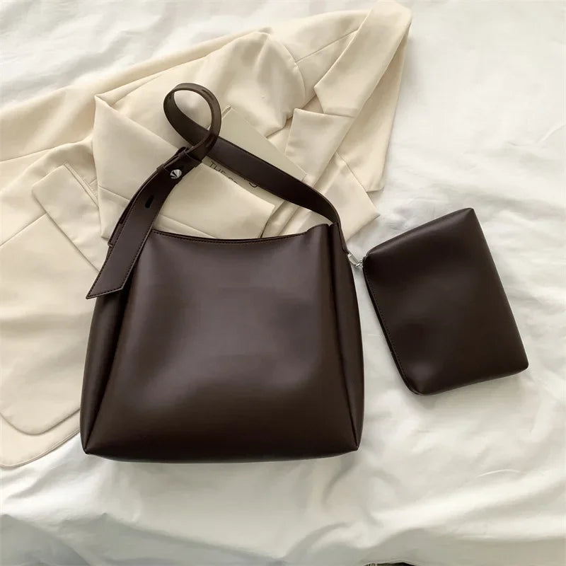 Amblot Coffee Elegant women's leather tote bag