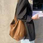 Amblot Coffee Large capacity leather hobo tote bag