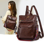 Amblot Coffee Large capacity leather knapsack