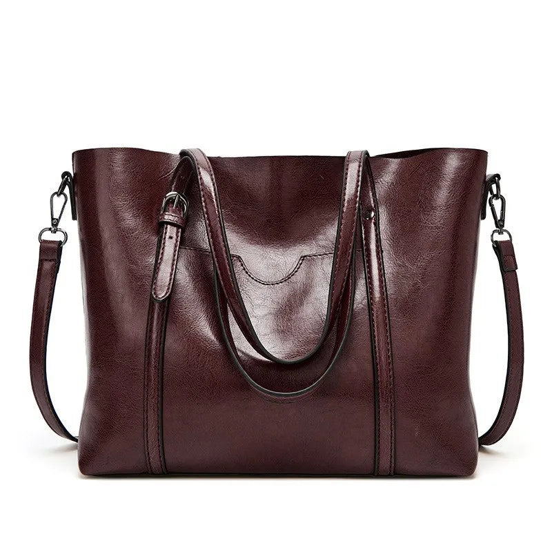 Amblot Coffee Large leather tote bag with zipper