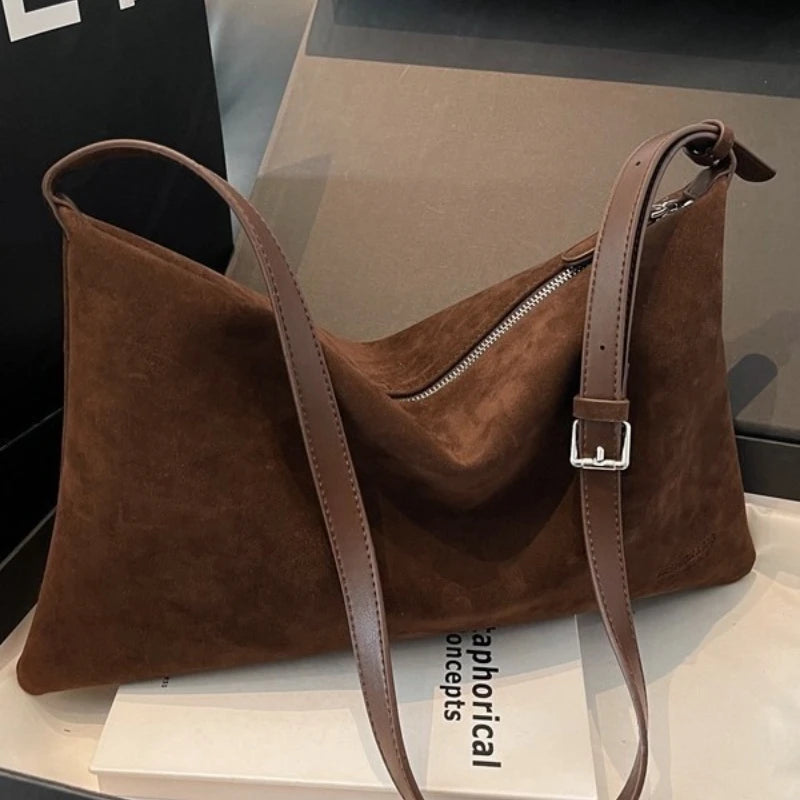 Amblot Coffee (Large) Spacious suede tote bag