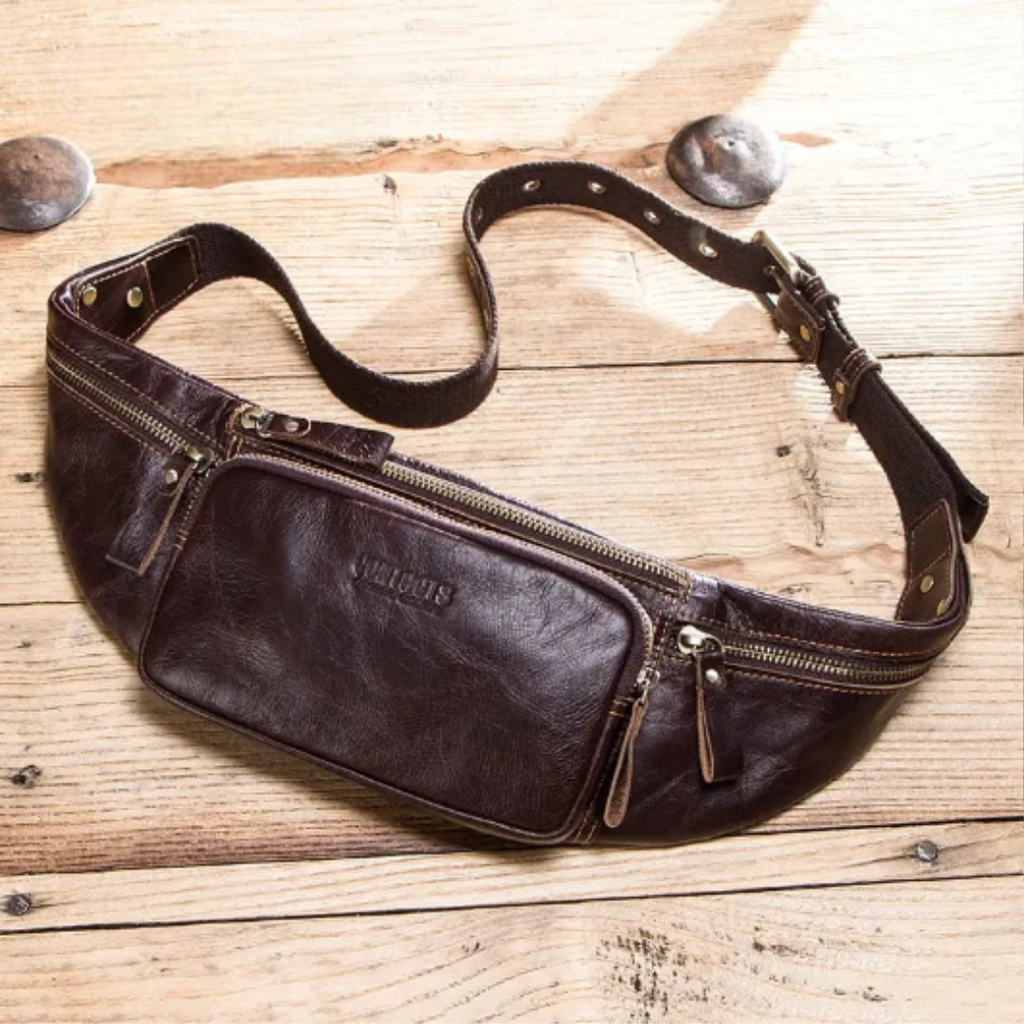 Amblot Coffee Leather belt bag for men