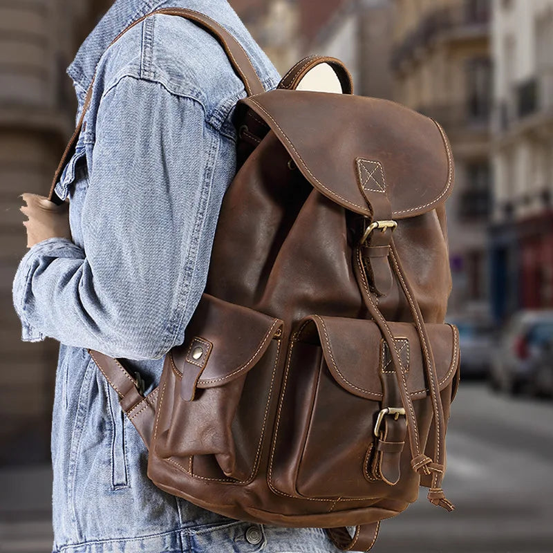 Amblot Coffee Leather rucksack for work and travel