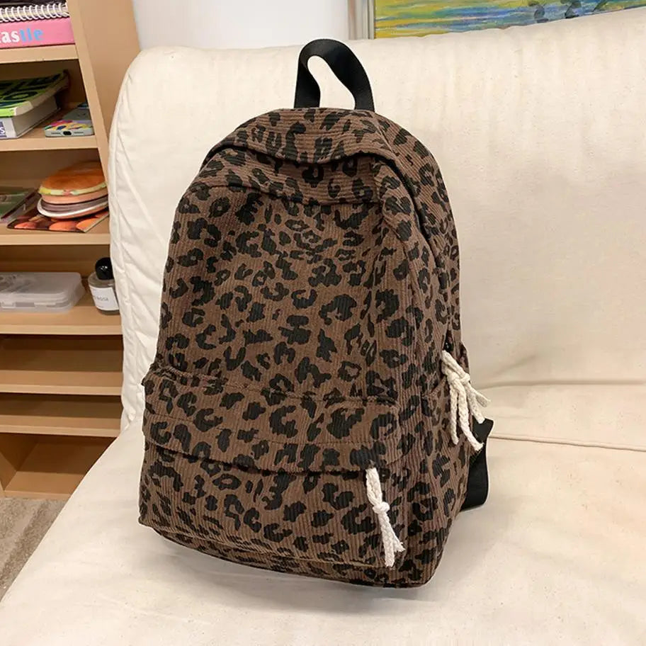 Amblot Coffee Leopard corduroy backpack