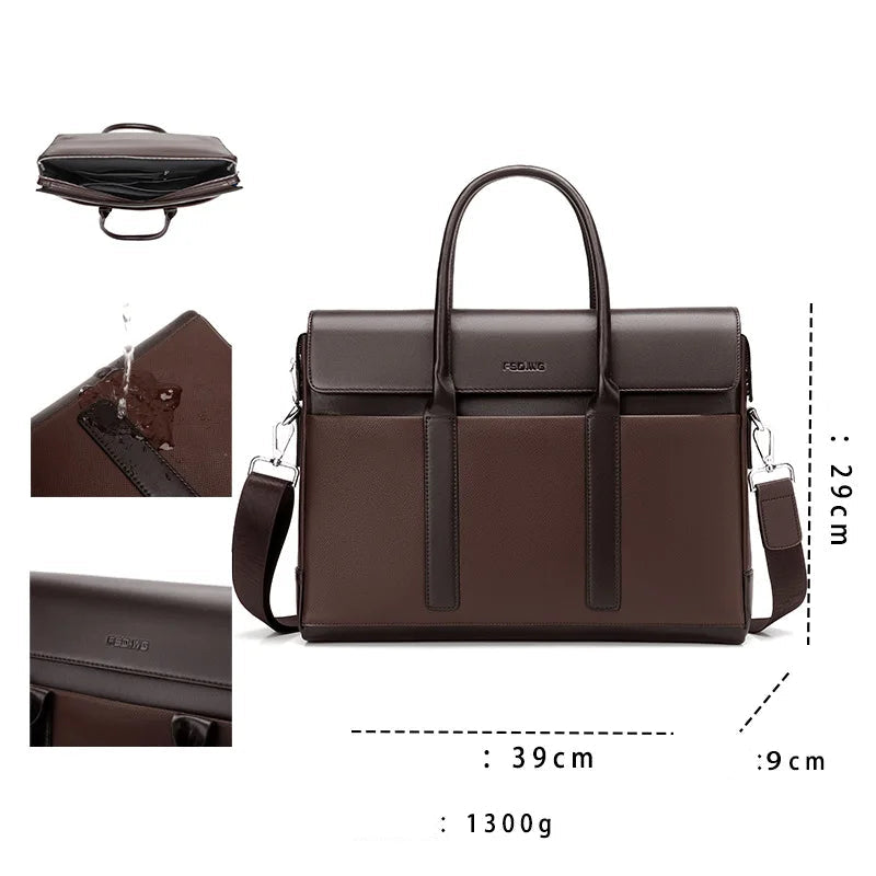 Amblot Coffee Minimalist leather briefcase for work