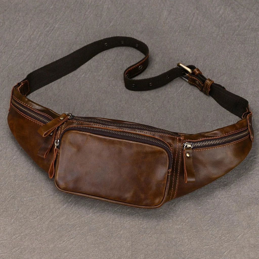Amblot Coffee Minimalist leather waist bag