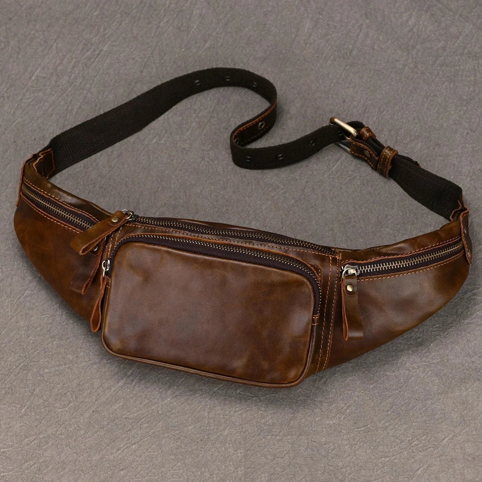 Amblot Coffee Minimalist leather waist bag