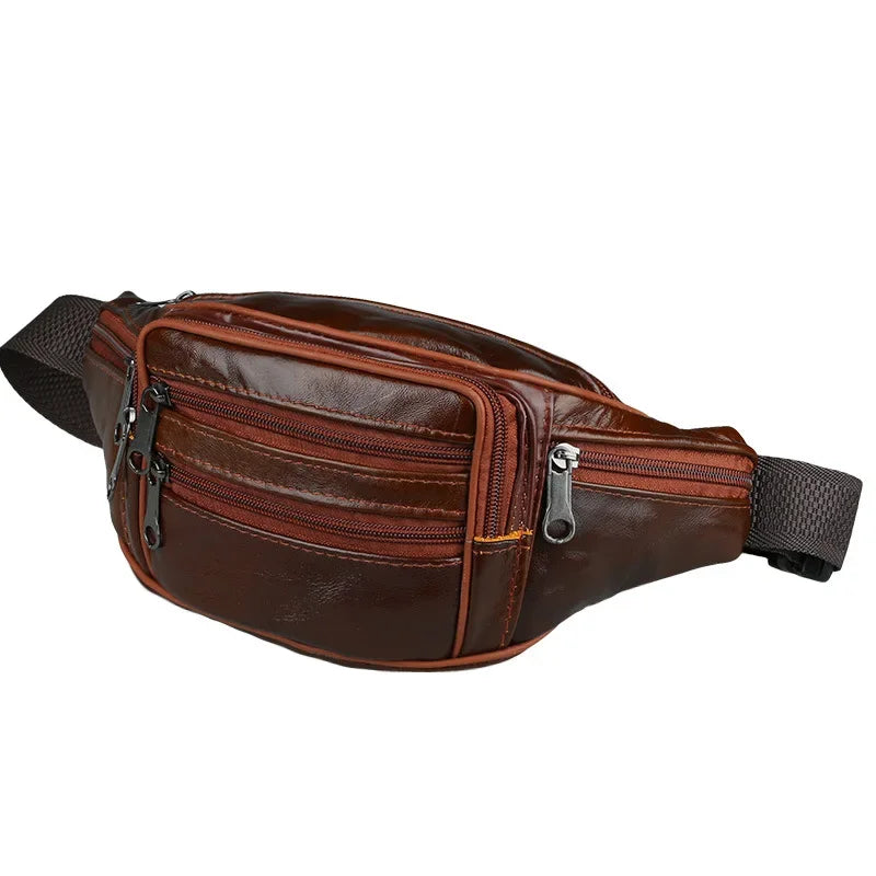 Amblot Coffee Multi-pocket leather waist bag