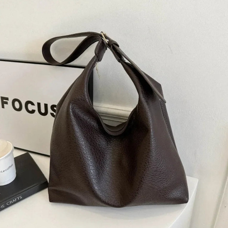 Amblot Coffee Oversized leather tote bag