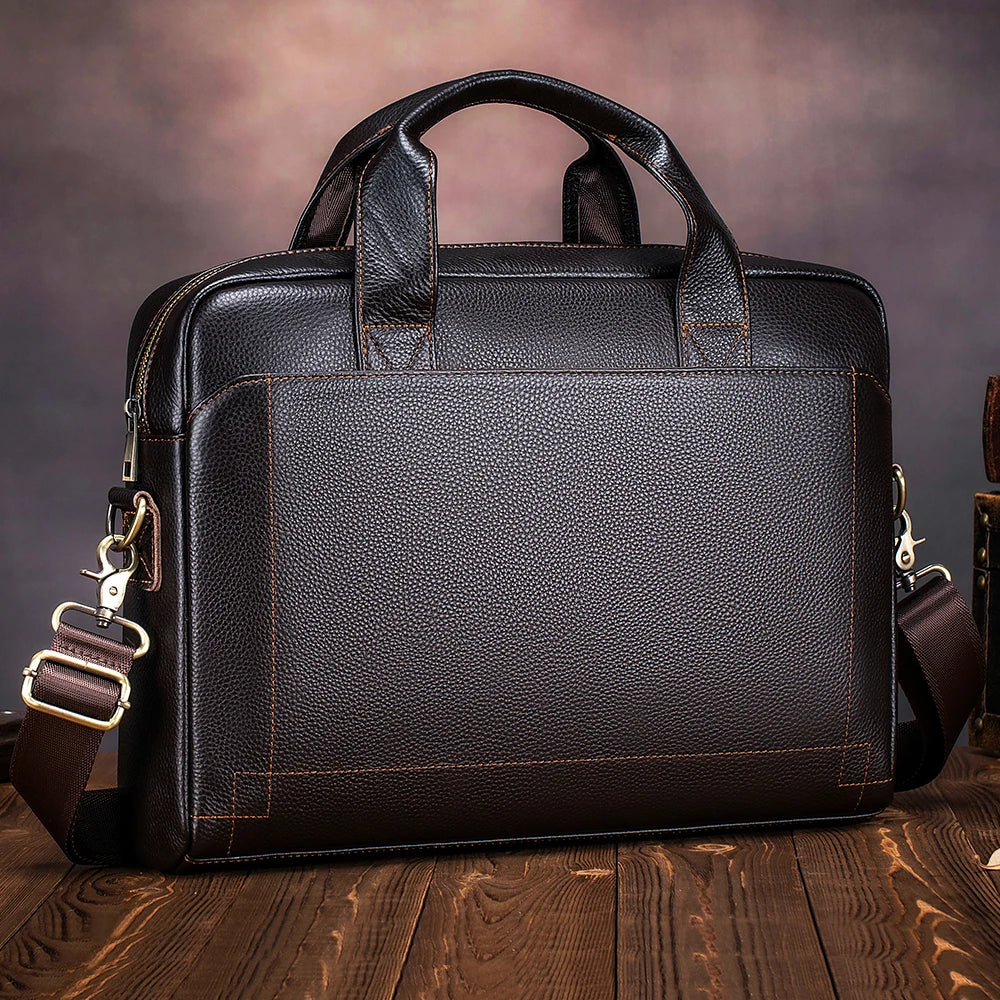 Amblot Coffee Professional leather laptop bag with handle