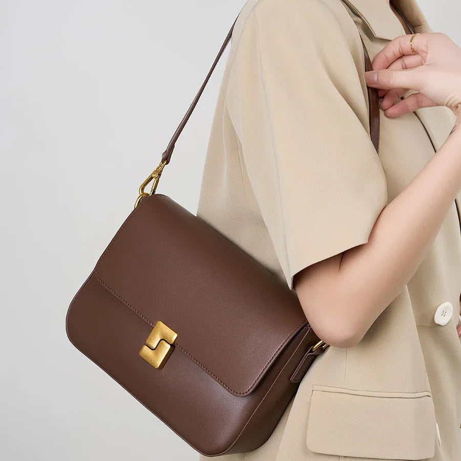 Amblot Coffee Retro style leather crossbody bag