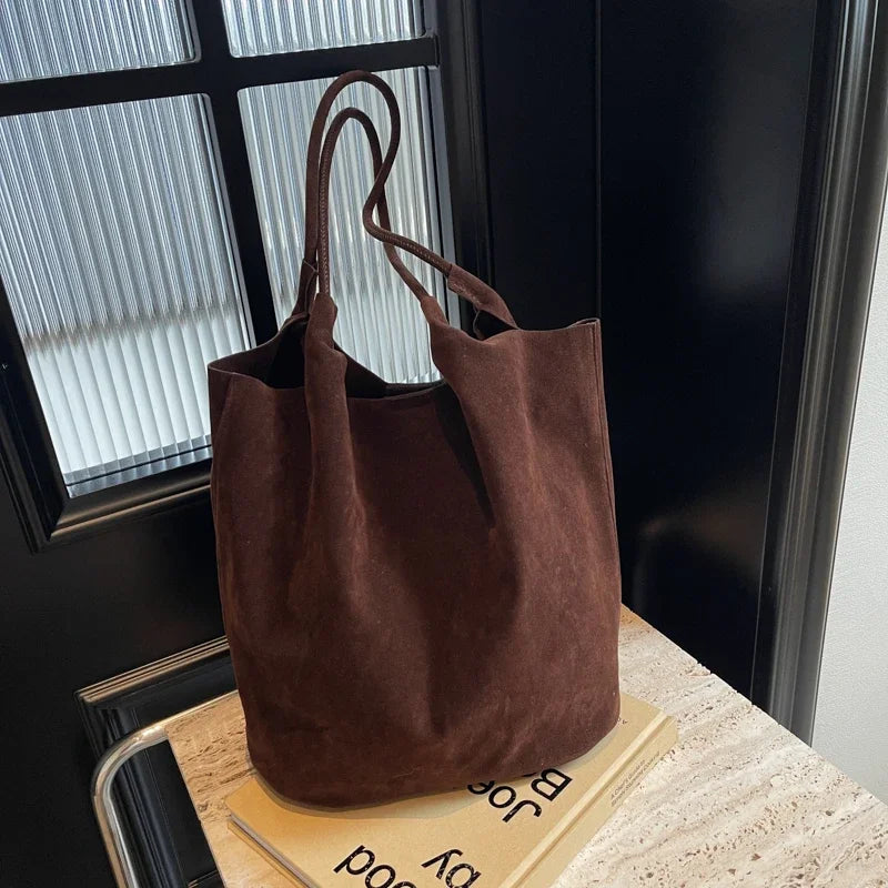 Amblot Coffee Shoulder suede tote bag