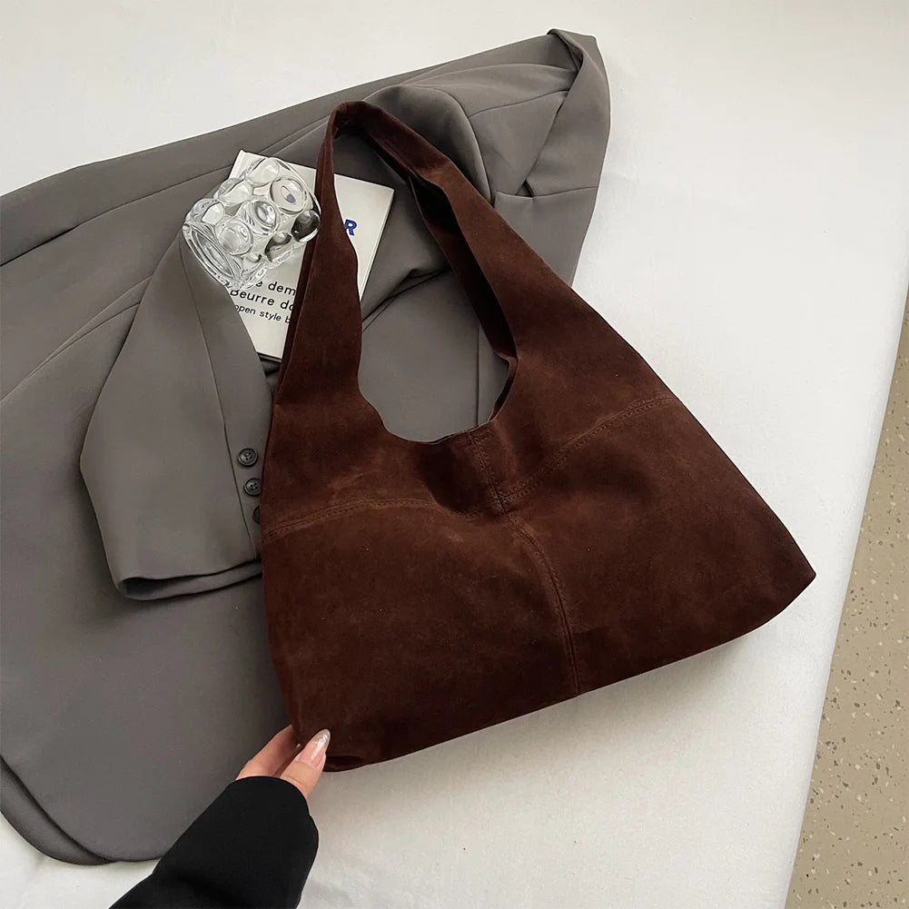 Amblot Coffee Slouch-style suede handbag