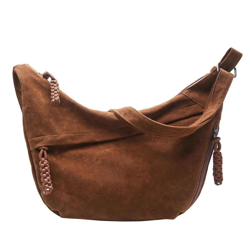 Amblot Coffee Slouchy suede shoulder bag