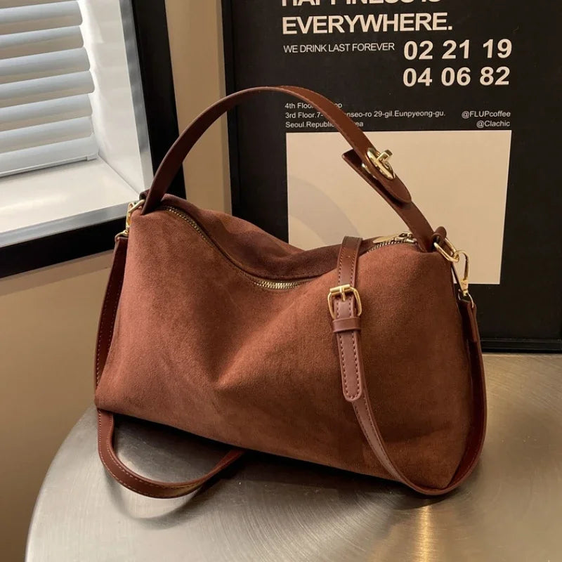 Amblot Coffee (Small) Spacious suede tote bag
