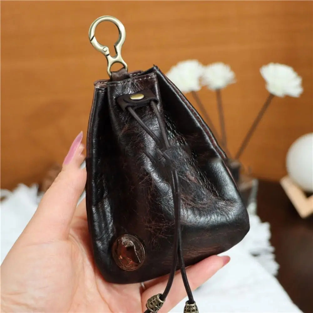 Amblot Coffee Soft leather drawstring pouch