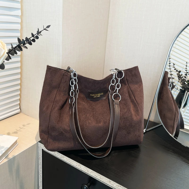 Amblot Coffee Soft-touch suede tote bag