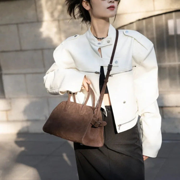 Amblot Coffee Stylish suede handbag for every outfit