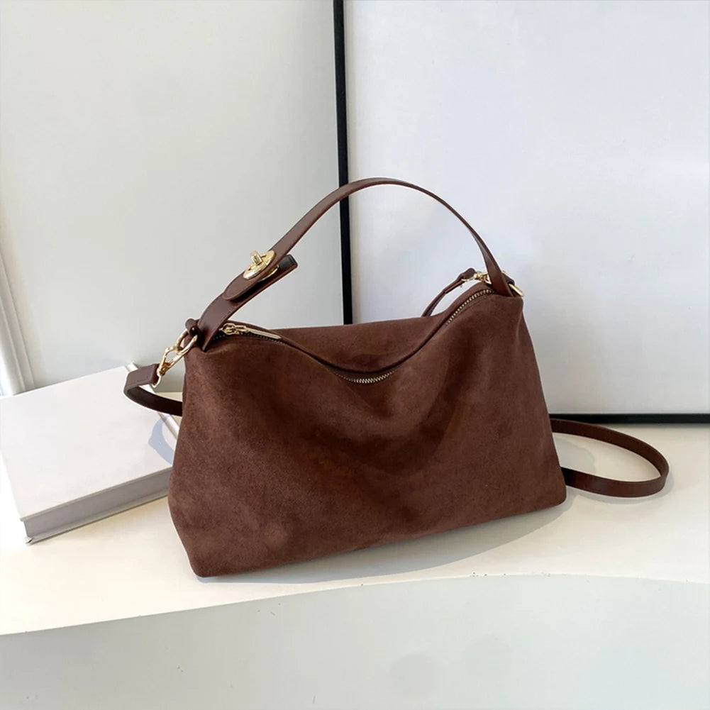 Amblot Coffee Suede shoulder handbag