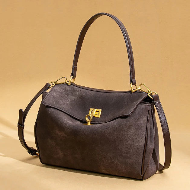 Amblot Coffee Timeless suede handbag