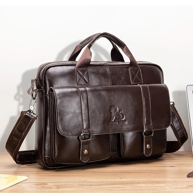 Amblot Coffee Vintage leather laptop briefcase