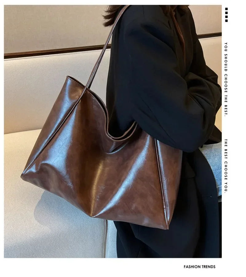 Amblot Coffee Women Leather Tote Bag