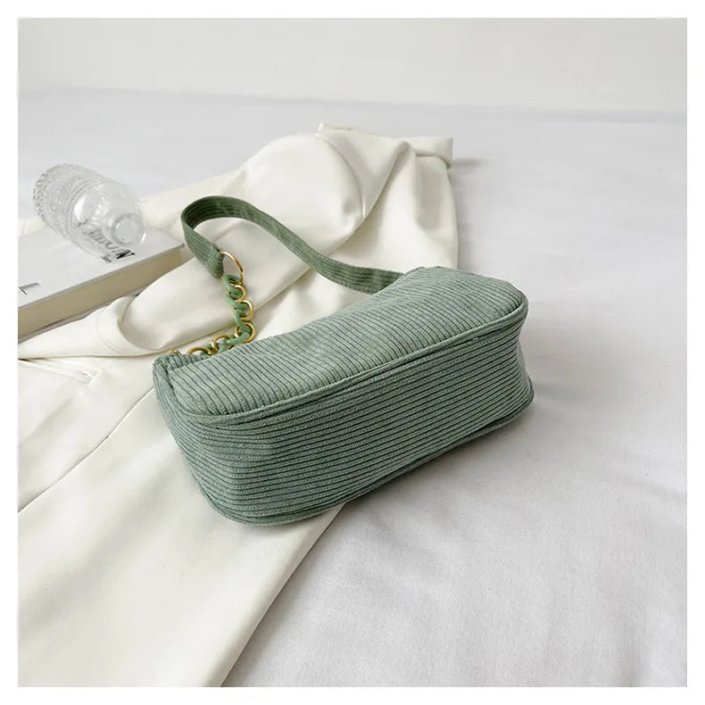 Amblot Corduroy handbag set with soft chain handle