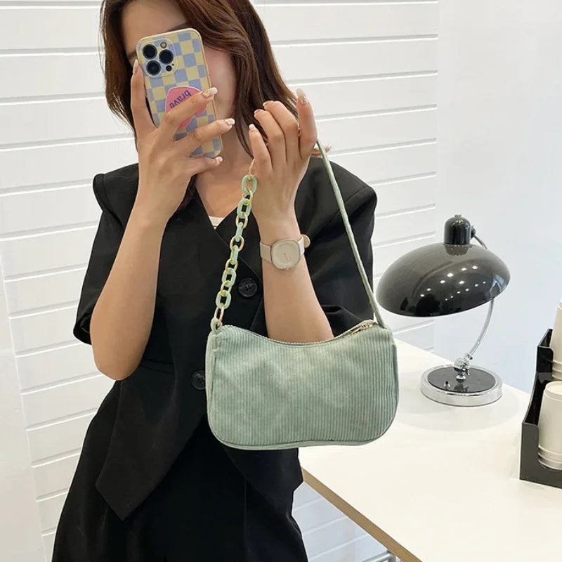 Amblot Corduroy handbag set with soft chain handle