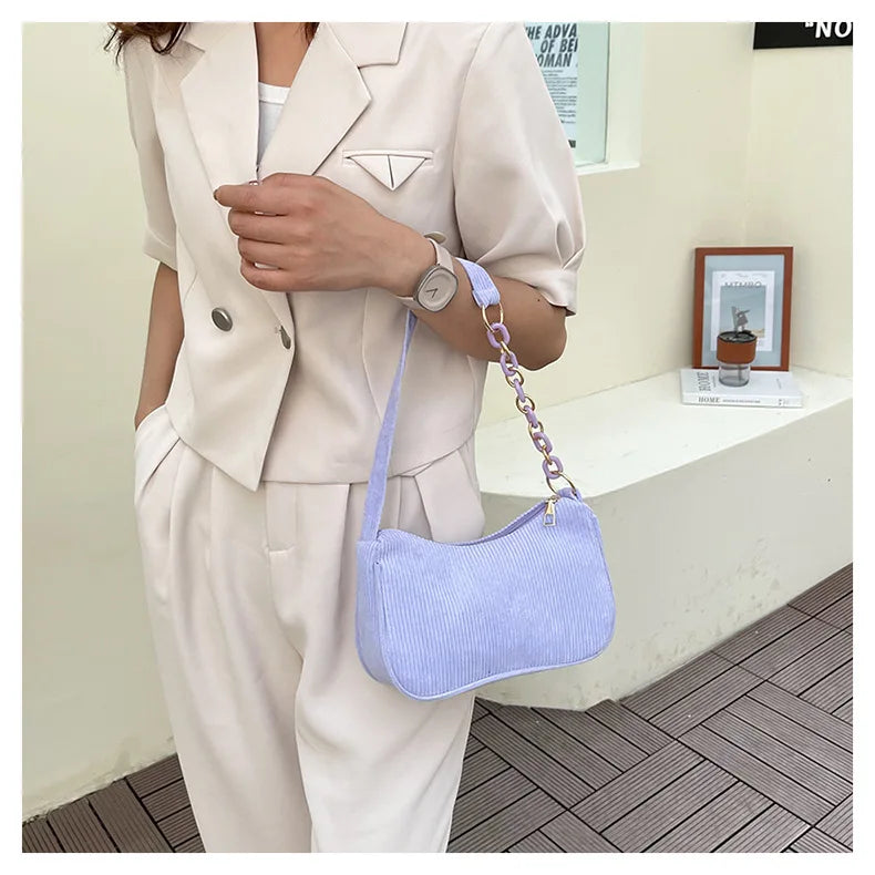 Amblot Corduroy handbag set with soft chain handle