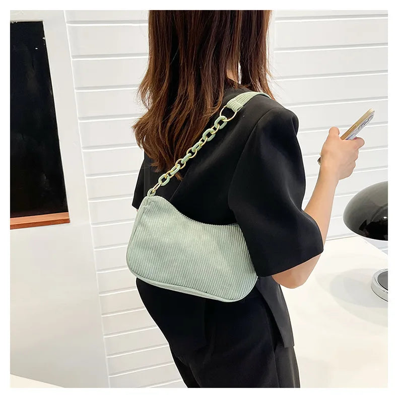 Amblot Corduroy handbag set with soft chain handle