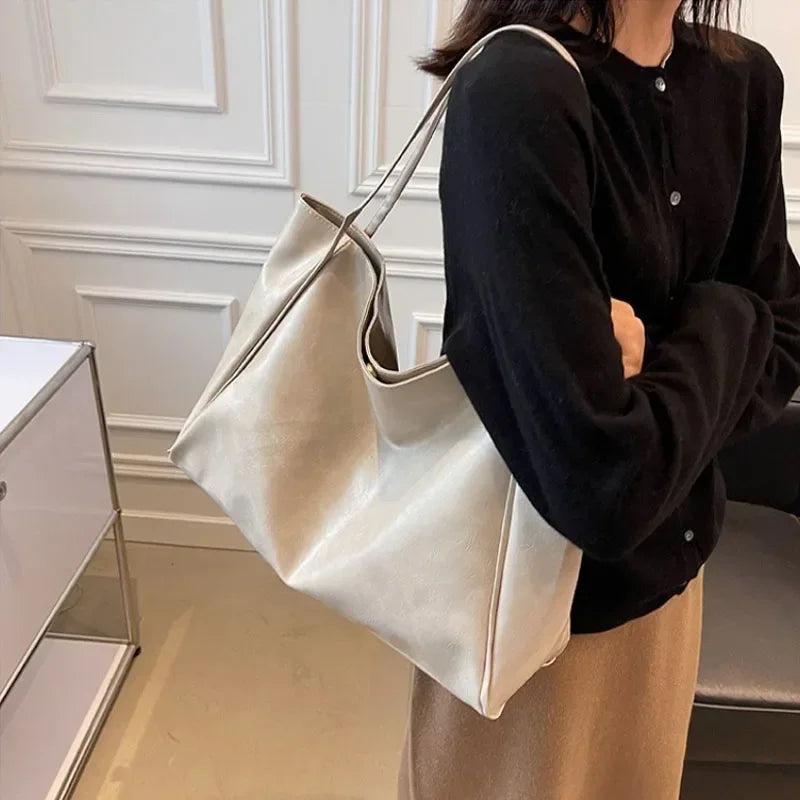 Amblot Creamy White Women Leather Tote Bag