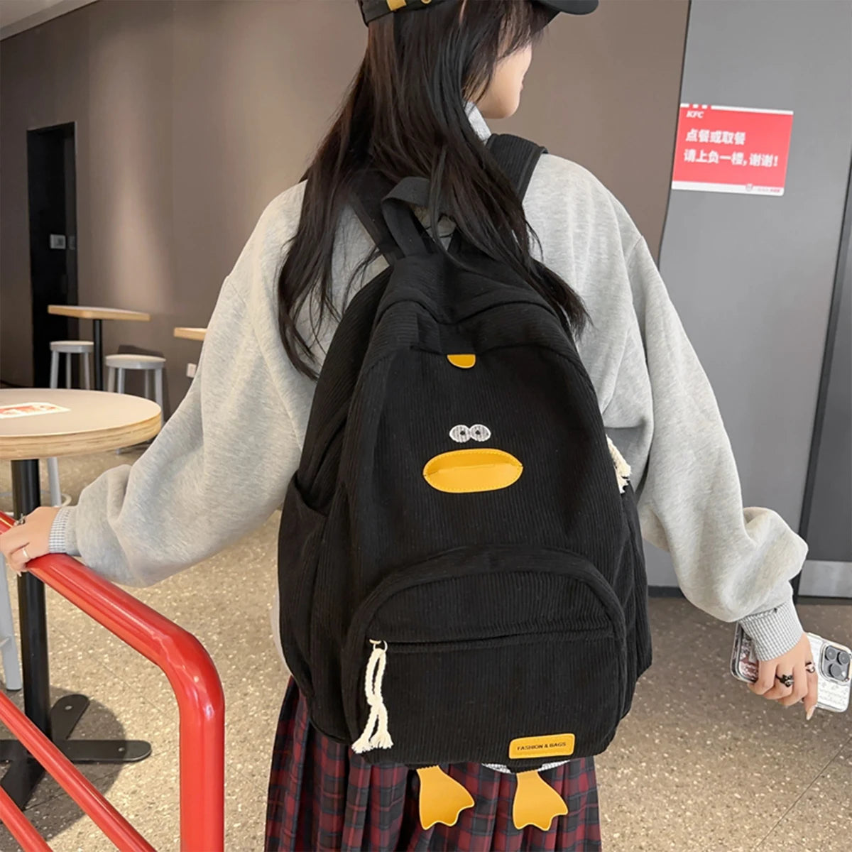 Amblot Cute duck corduroy backpack