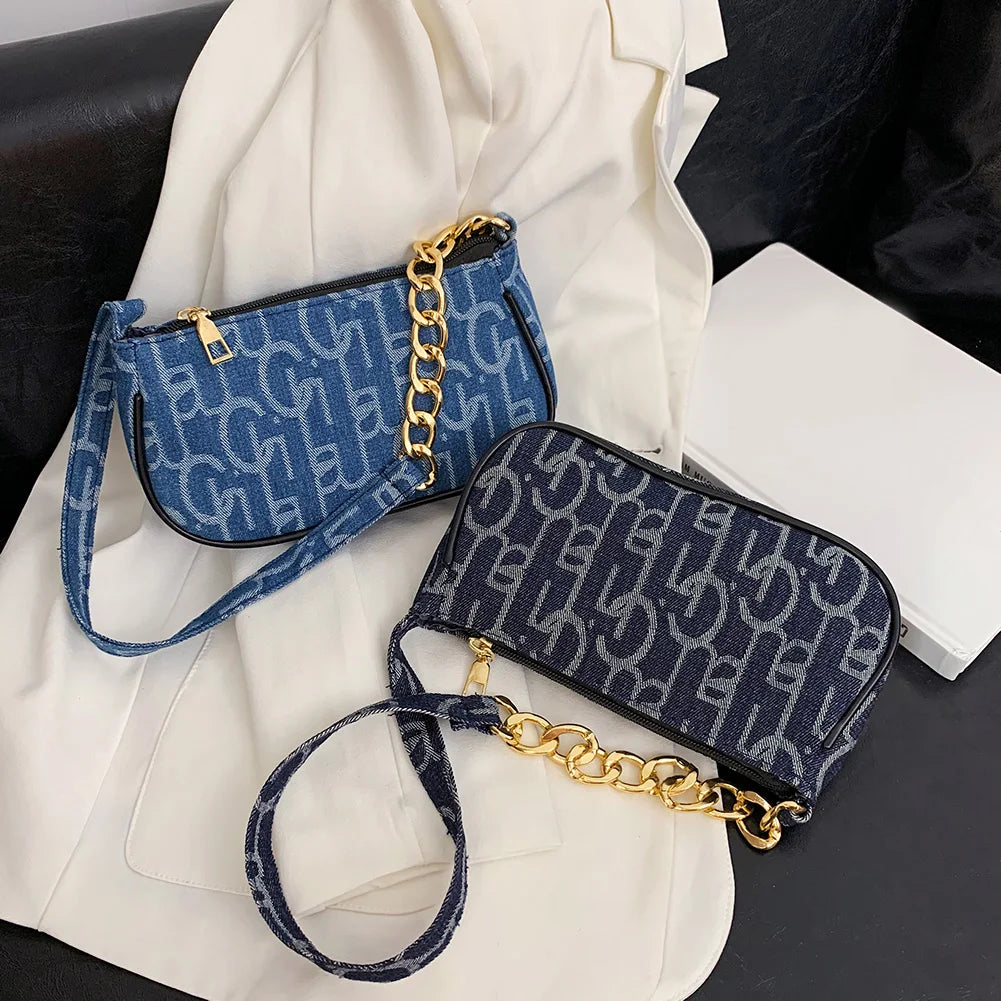 Amblot Cute mini denim clutch with chain