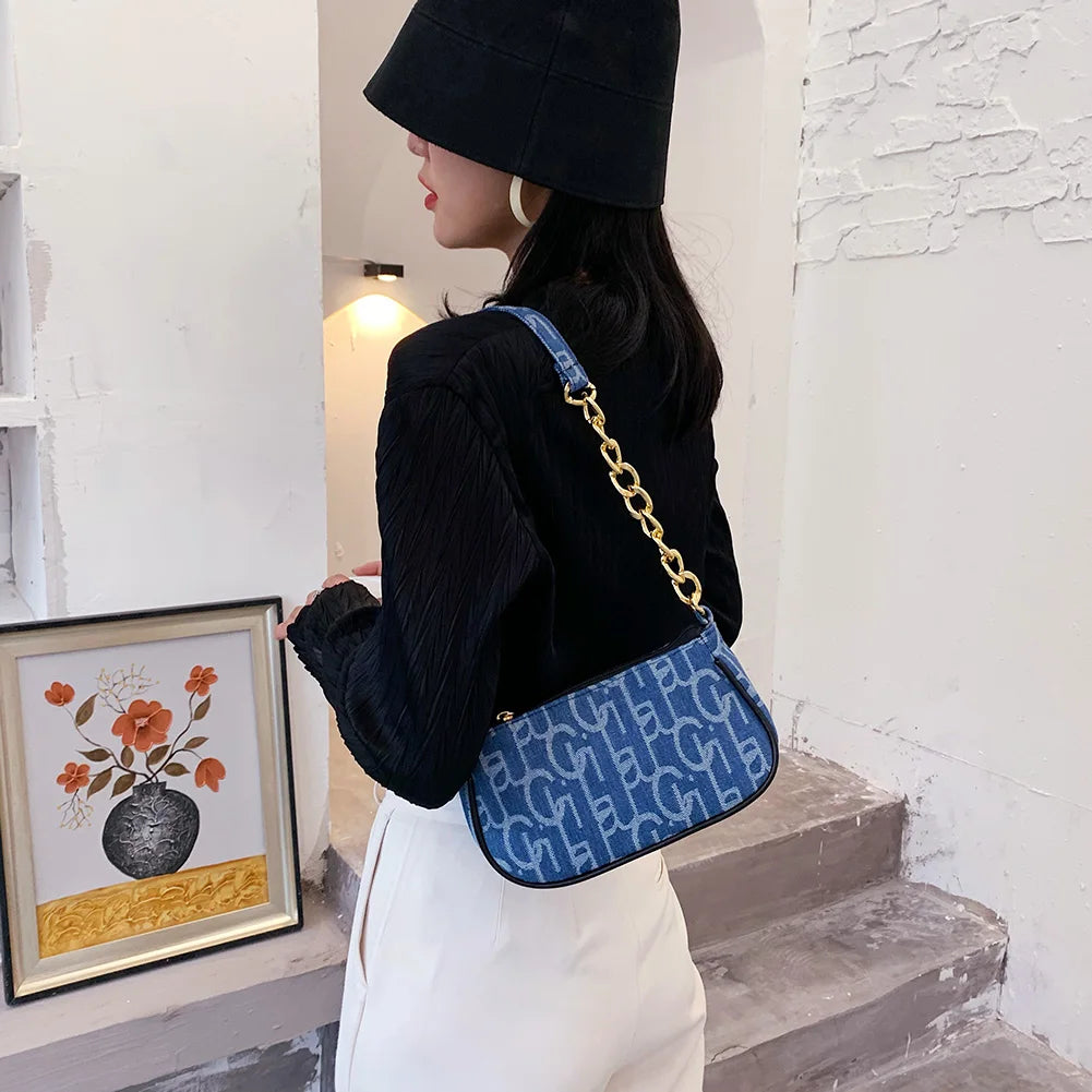 Amblot Cute mini denim clutch with chain