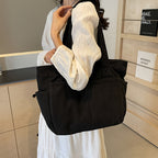 Large corduroy shoulder tote bag with multiple pockets