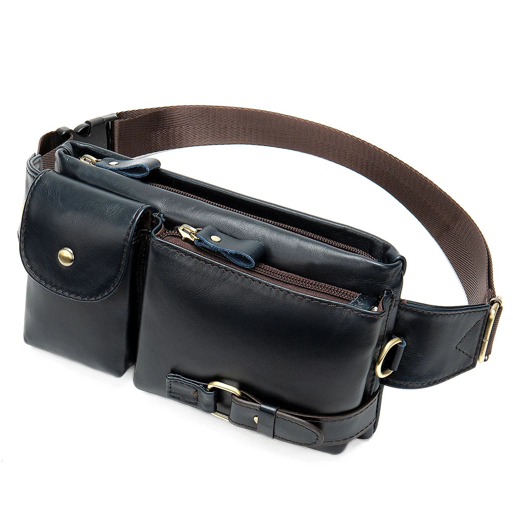 Amblot Dark Blue Dual-pocket leather fanny pack