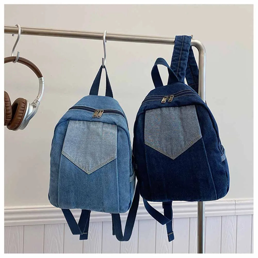 Amblot Dark Blue Embroidered women's denim backpack