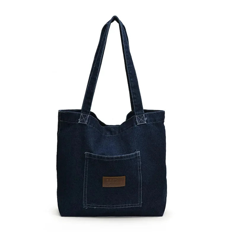Amblot Dark Blue Rugged denim tote bag for school or work