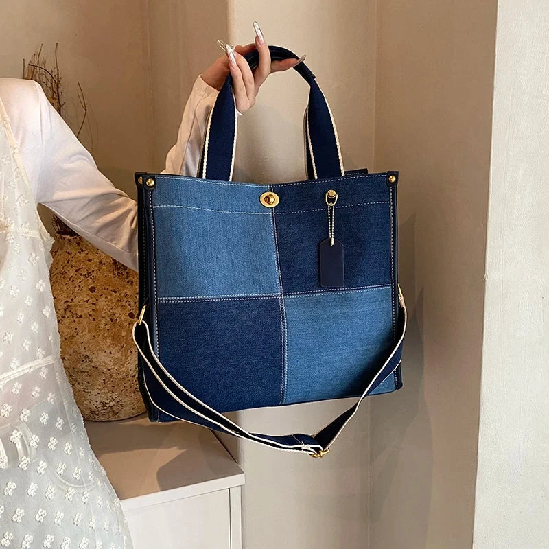 Amblot Dark Blue Square denim tote bag