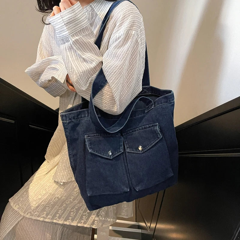 Amblot Dark Blue Washed vintage denim tote bag